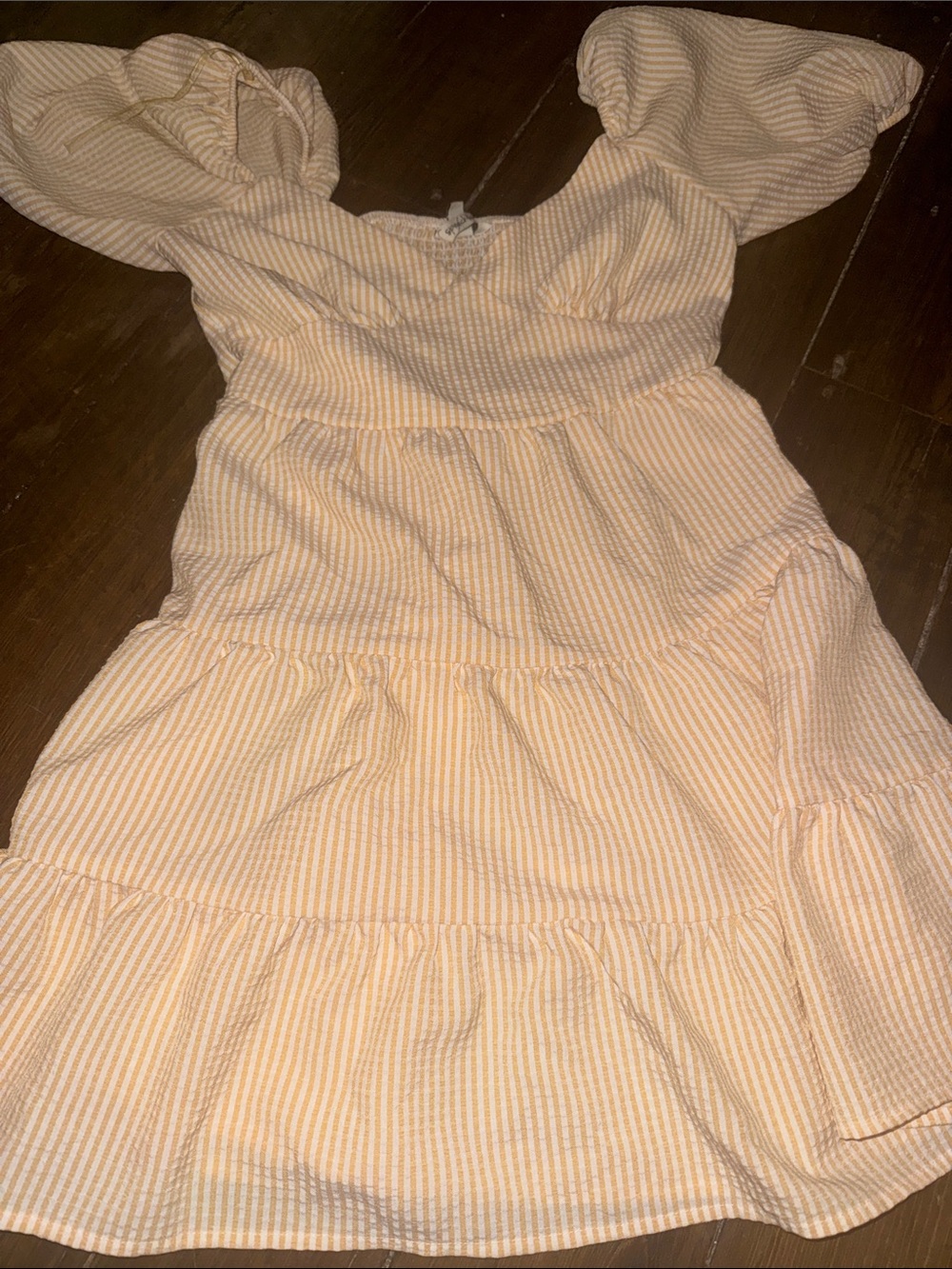 Speechless Yellow-White Striped Tiered Puff-Sleeve Mini Dress
